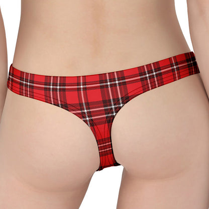Red And White Tartan Pattern Print Women's Thong
