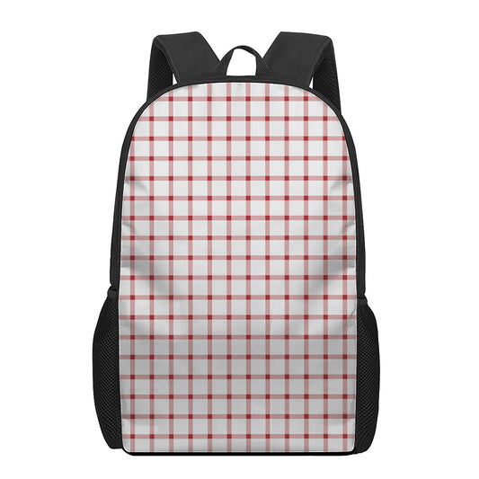 Red And White Tattersall Pattern Print 17 Inch Backpack