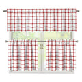 Red And White Tattersall Pattern Print 3 Piece Kitchen Curtains