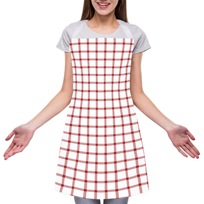 Red And White Tattersall Pattern Print Adjustable Apron