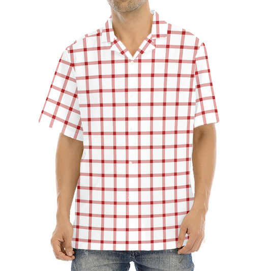 Red And White Tattersall Pattern Print Aloha Shirt