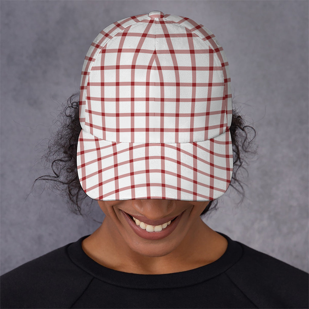 Red And White Tattersall Pattern Print Baseball Cap