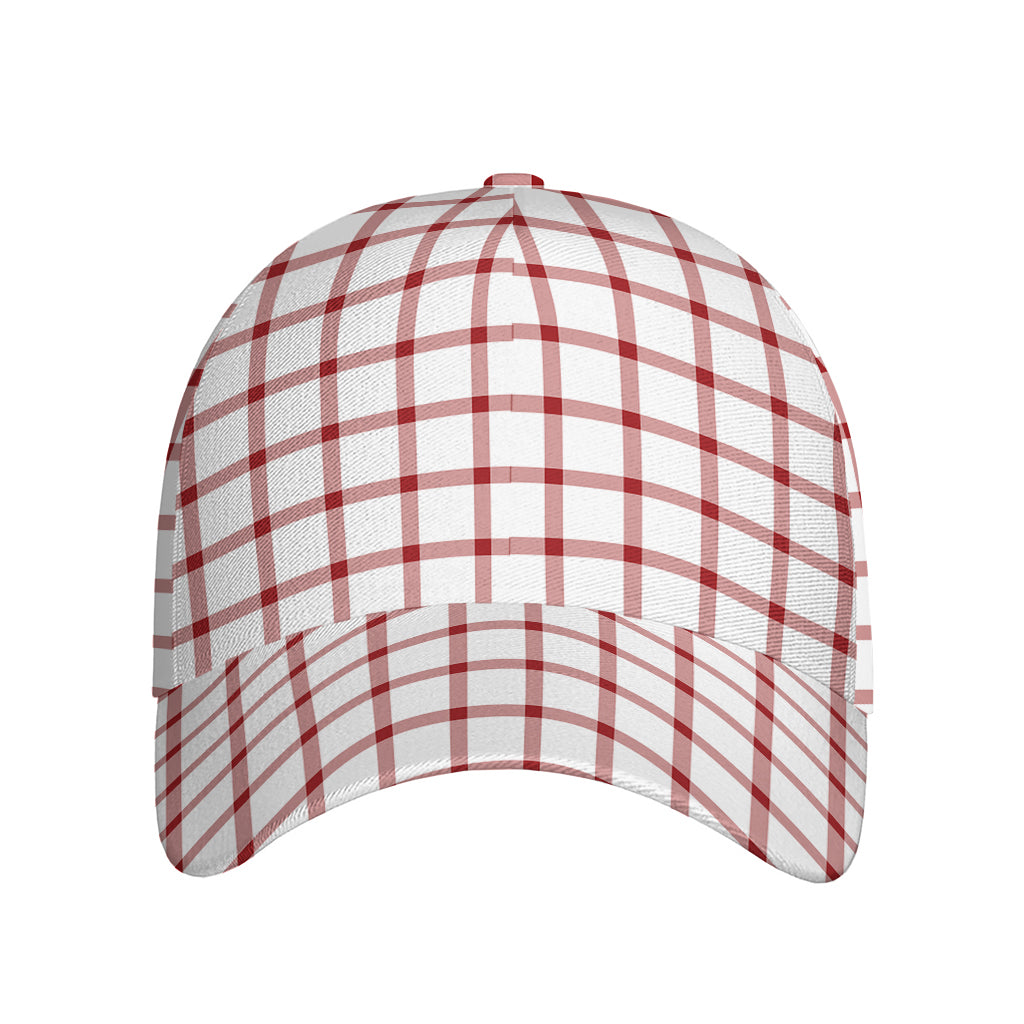 Red And White Tattersall Pattern Print Baseball Cap