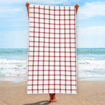 Red And White Tattersall Pattern Print Beach Towel
