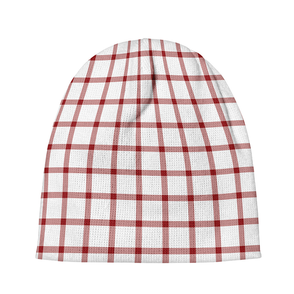 Red And White Tattersall Pattern Print Beanie