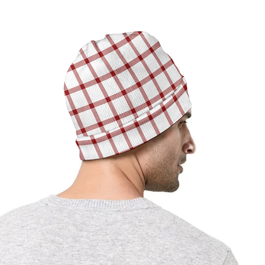 Red And White Tattersall Pattern Print Beanie