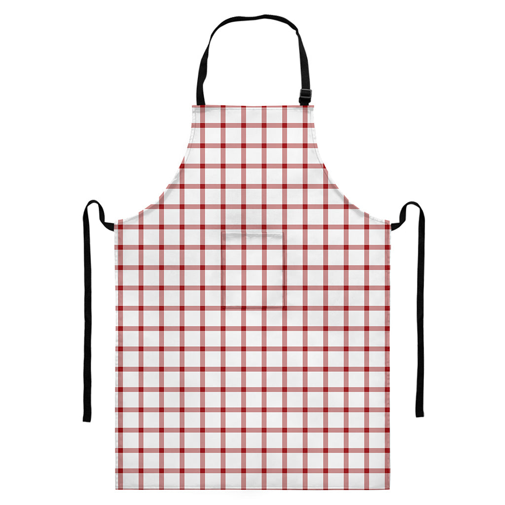 Red And White Tattersall Pattern Print Bib Apron With Pocket