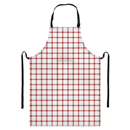 Red And White Tattersall Pattern Print Bib Apron With Pocket