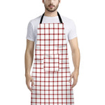 Red And White Tattersall Pattern Print Bib Apron With Pocket