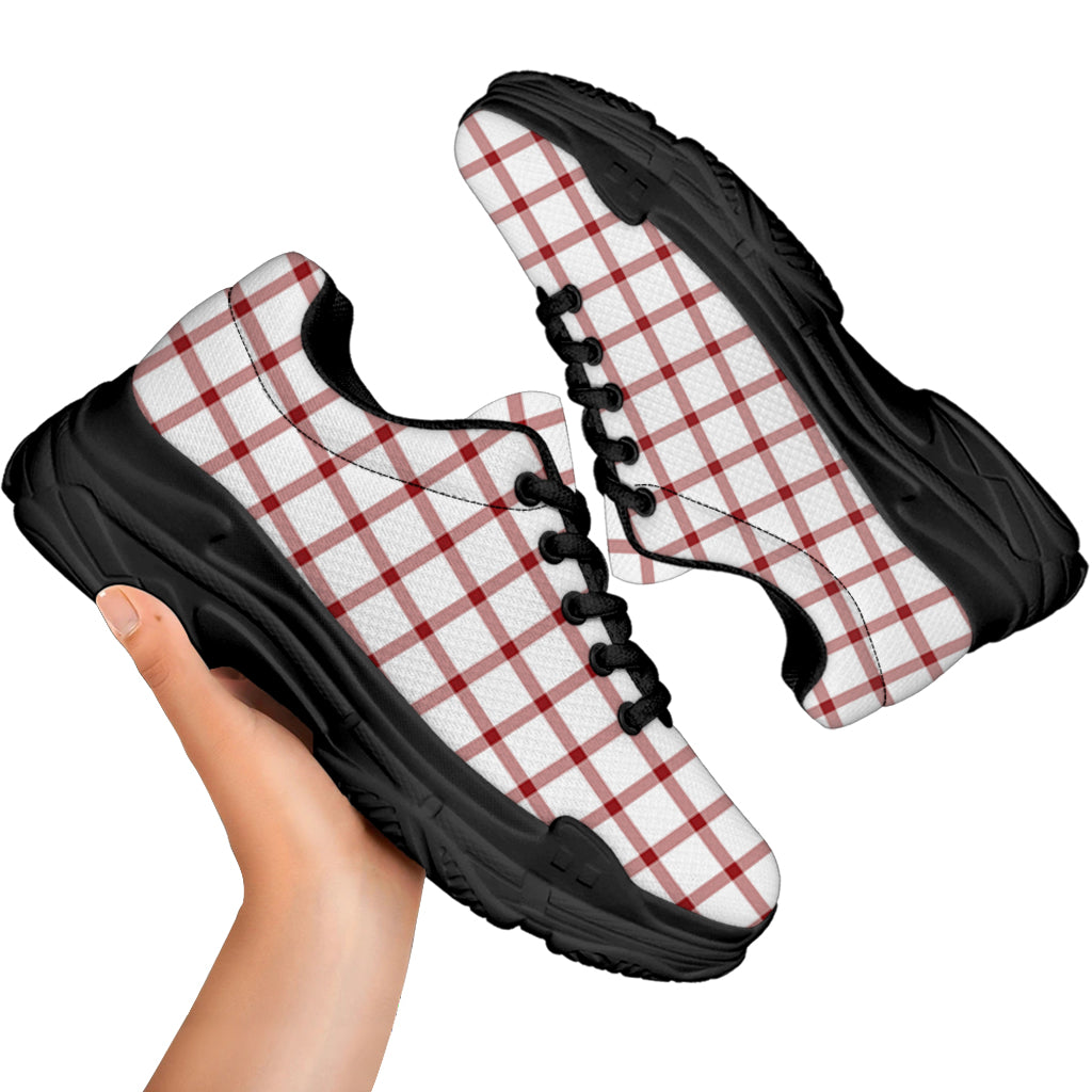 Red And White Tattersall Pattern Print Black Chunky Shoes