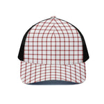 Red And White Tattersall Pattern Print Black Mesh Trucker Cap