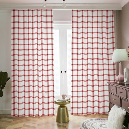 Red And White Tattersall Pattern Print Blackout Pencil Pleat Curtains