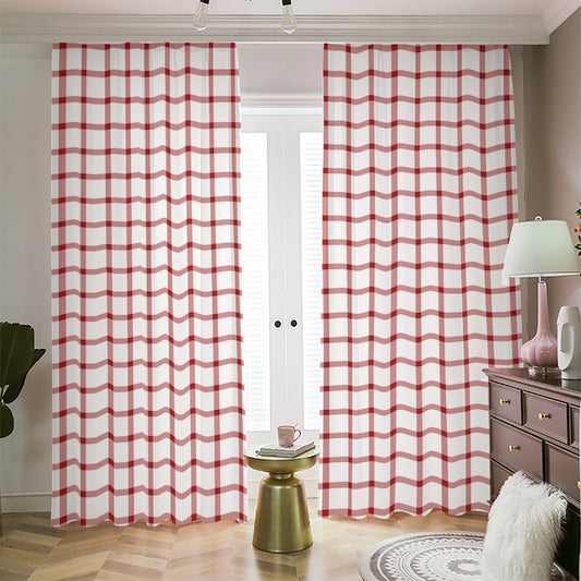 Red And White Tattersall Pattern Print Blackout Pencil Pleat Curtains