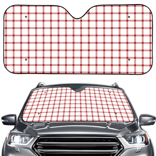 Red And White Tattersall Pattern Print Car Windshield Sun Shade