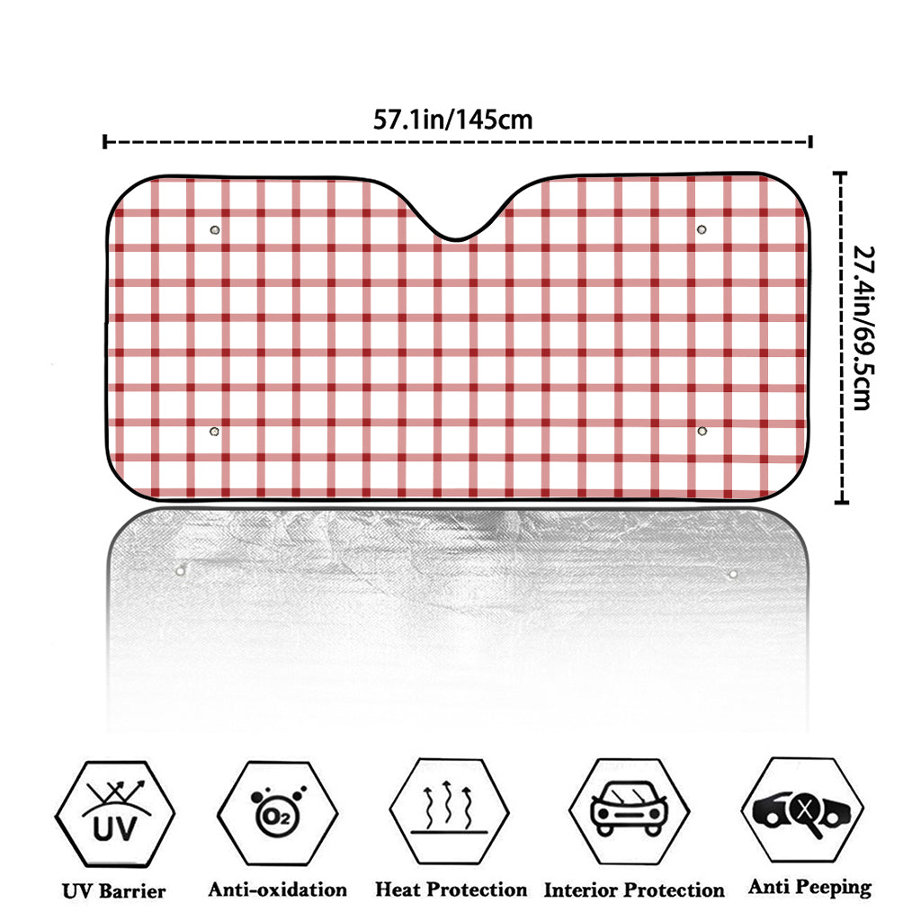 Red And White Tattersall Pattern Print Car Windshield Sun Shade