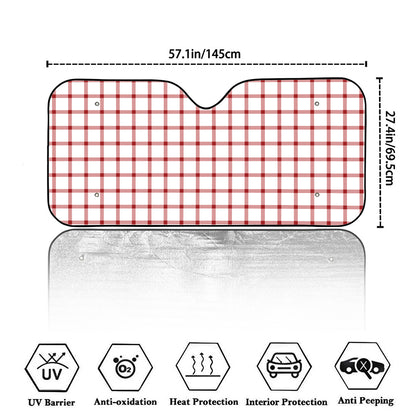 Red And White Tattersall Pattern Print Car Windshield Sun Shade