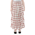 Red And White Tattersall Pattern Print Chiffon Maxi Skirt