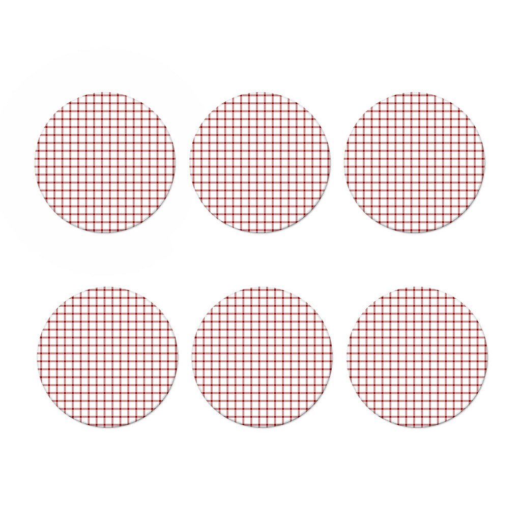 Red And White Tattersall Pattern Print Coaster Set