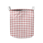 Red And White Tattersall Pattern Print Collapsible Laundry Basket