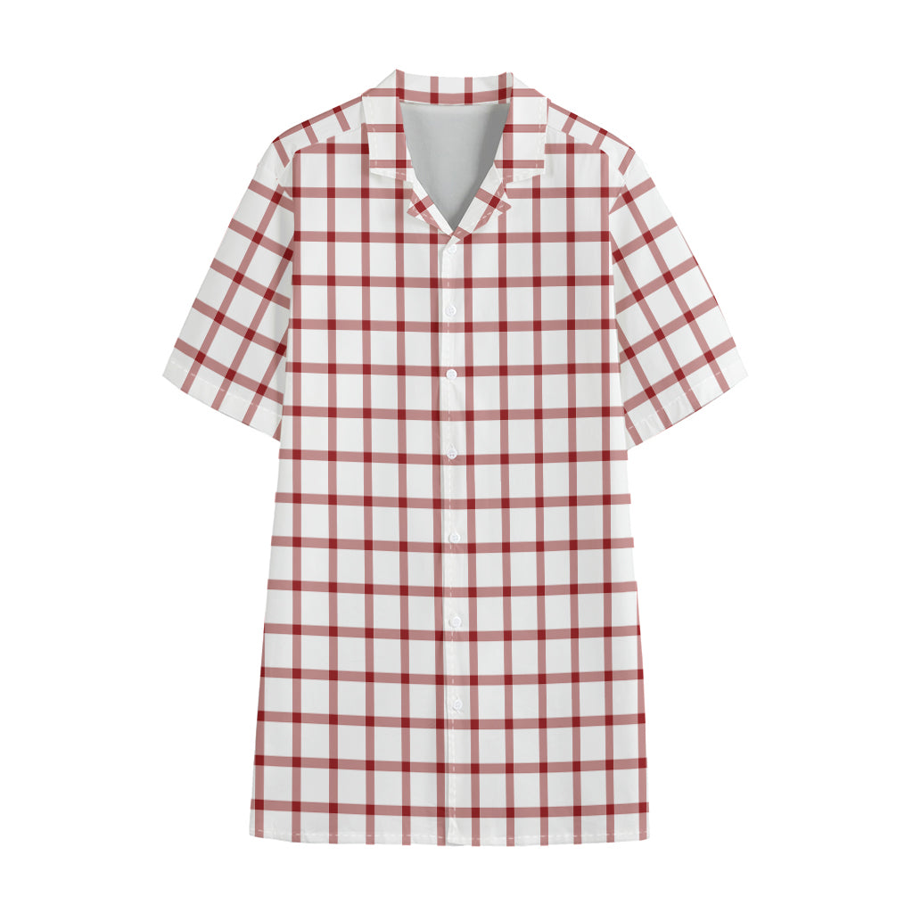 Red And White Tattersall Pattern Print Cotton Hawaiian Shirt
