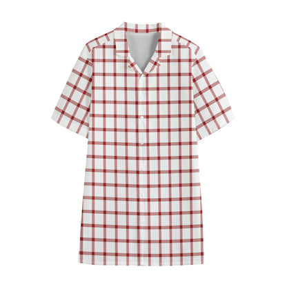 Red And White Tattersall Pattern Print Cotton Hawaiian Shirt