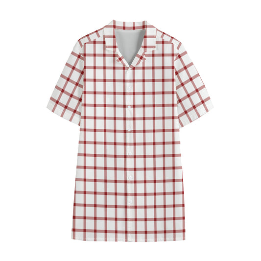 Red And White Tattersall Pattern Print Cotton Hawaiian Shirt