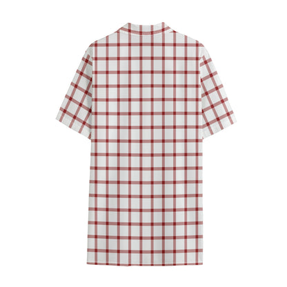 Red And White Tattersall Pattern Print Cotton Hawaiian Shirt