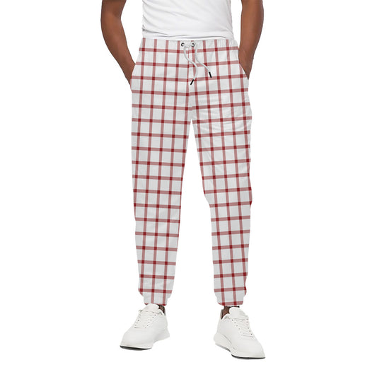 Red And White Tattersall Pattern Print Cotton Pants