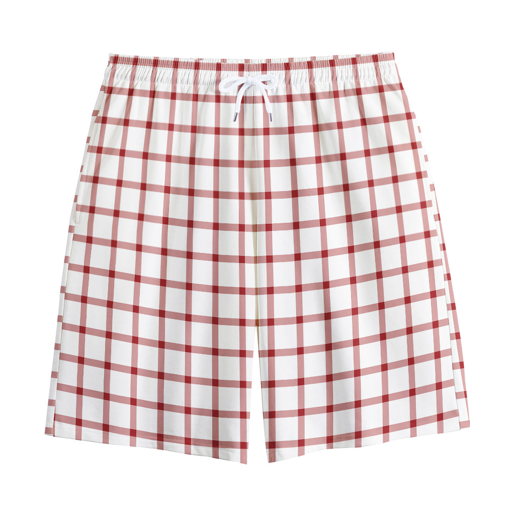 Red And White Tattersall Pattern Print Cotton Shorts