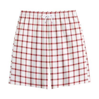 Red And White Tattersall Pattern Print Cotton Shorts