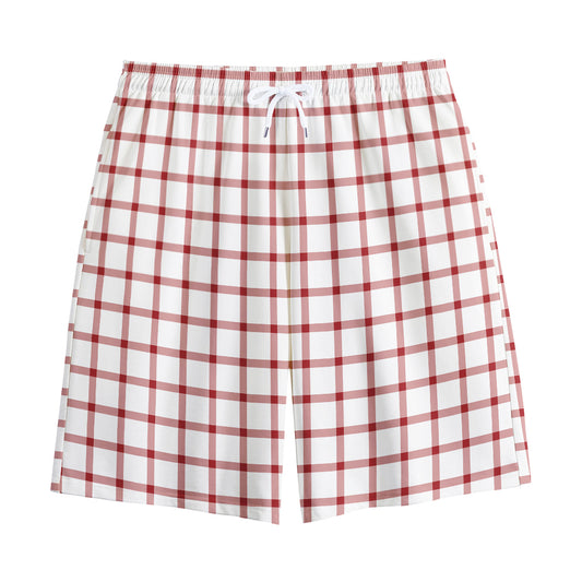 Red And White Tattersall Pattern Print Cotton Shorts