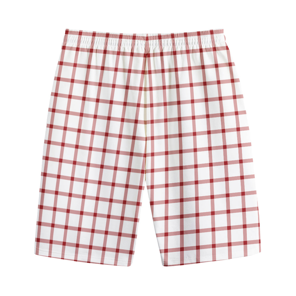 Red And White Tattersall Pattern Print Cotton Shorts