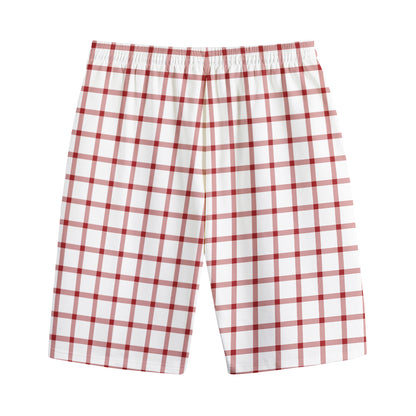 Red And White Tattersall Pattern Print Cotton Shorts