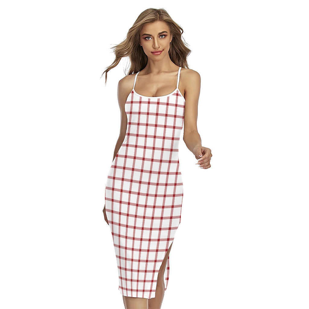 Red And White Tattersall Pattern Print Cross Back Cami Dress