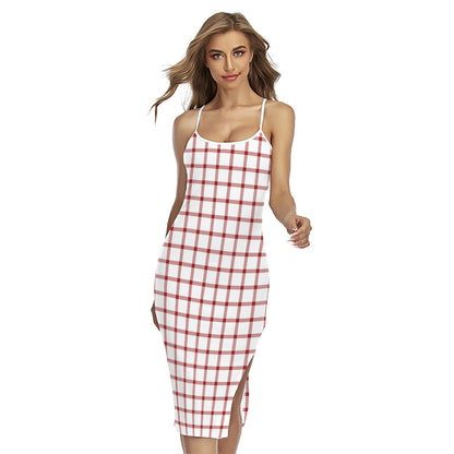 Red And White Tattersall Pattern Print Cross Back Cami Dress
