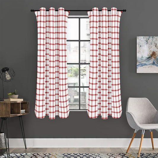 Red And White Tattersall Pattern Print Curtain