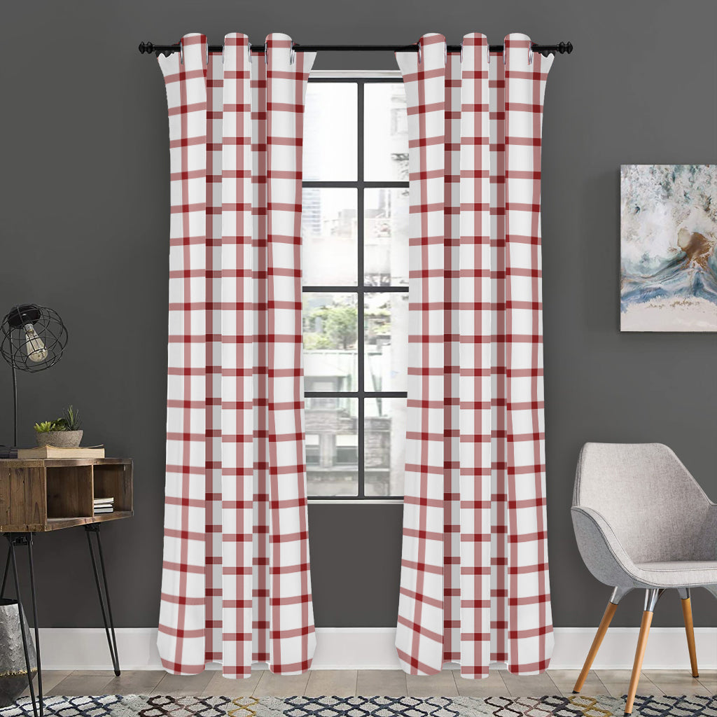 Red And White Tattersall Pattern Print Curtain