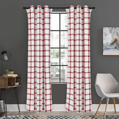 Red And White Tattersall Pattern Print Curtain