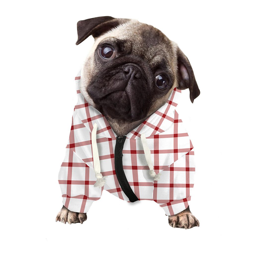 Red And White Tattersall Pattern Print Dog Zip Up Hoodie