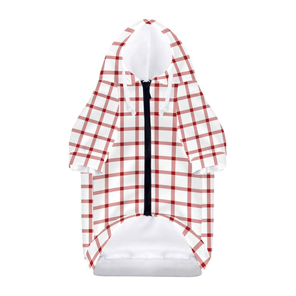 Red And White Tattersall Pattern Print Dog Zip Up Hoodie