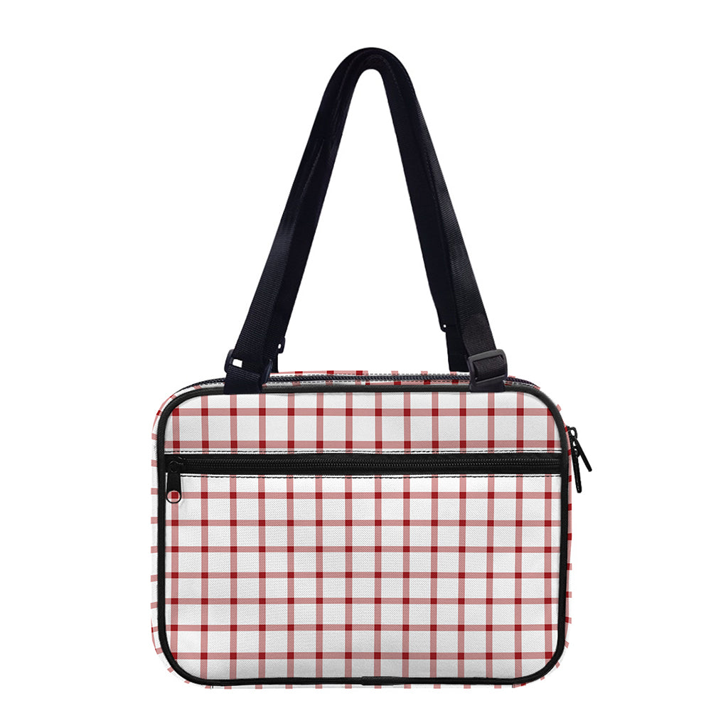 Red And White Tattersall Pattern Print Double Strap Bible Bag