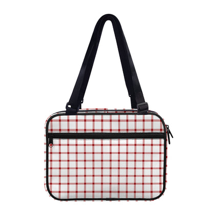Red And White Tattersall Pattern Print Double Strap Bible Bag