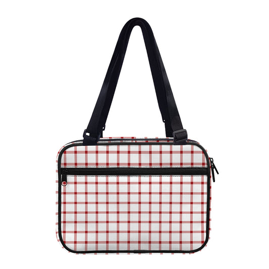 Red And White Tattersall Pattern Print Double Strap Bible Bag