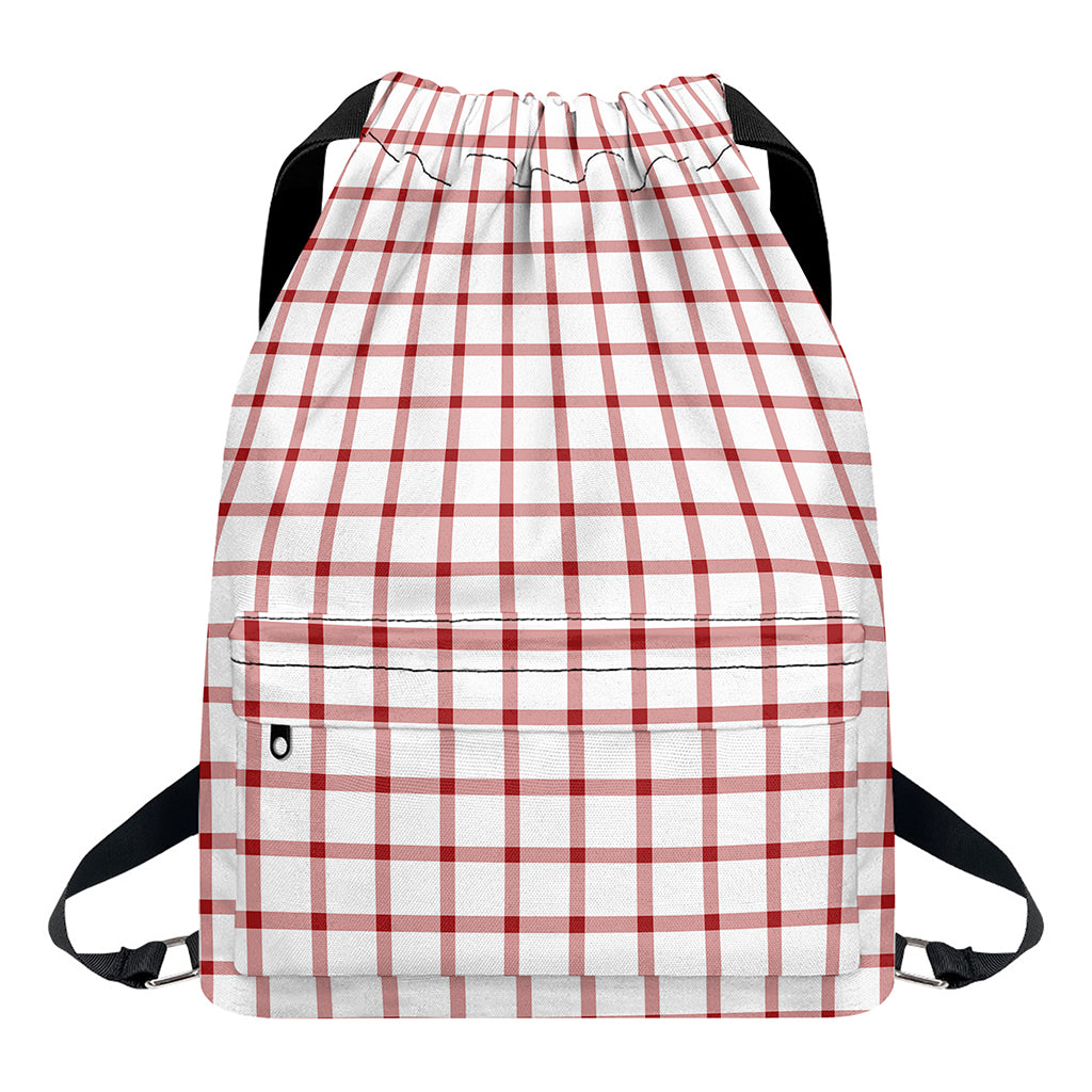 Red And White Tattersall Pattern Print Drawstring Backpack