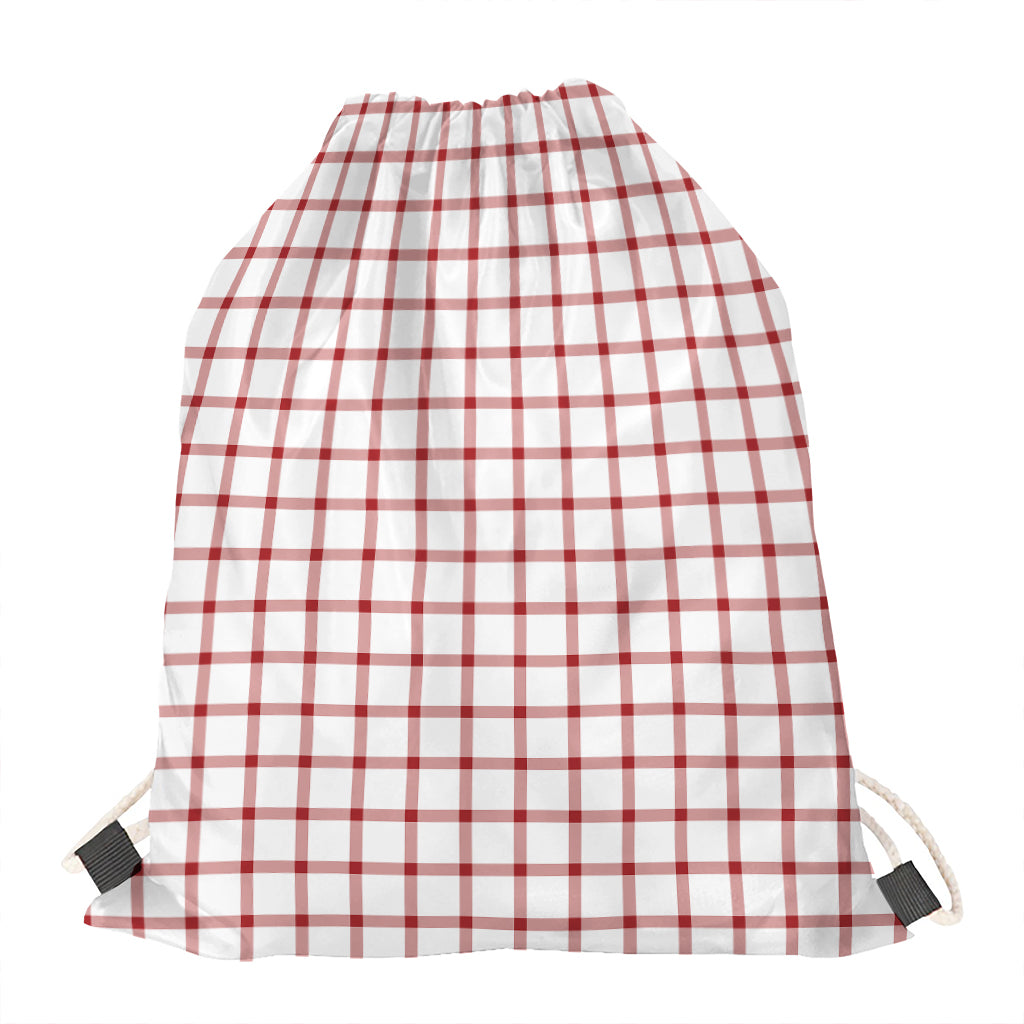 Red And White Tattersall Pattern Print Drawstring Bag