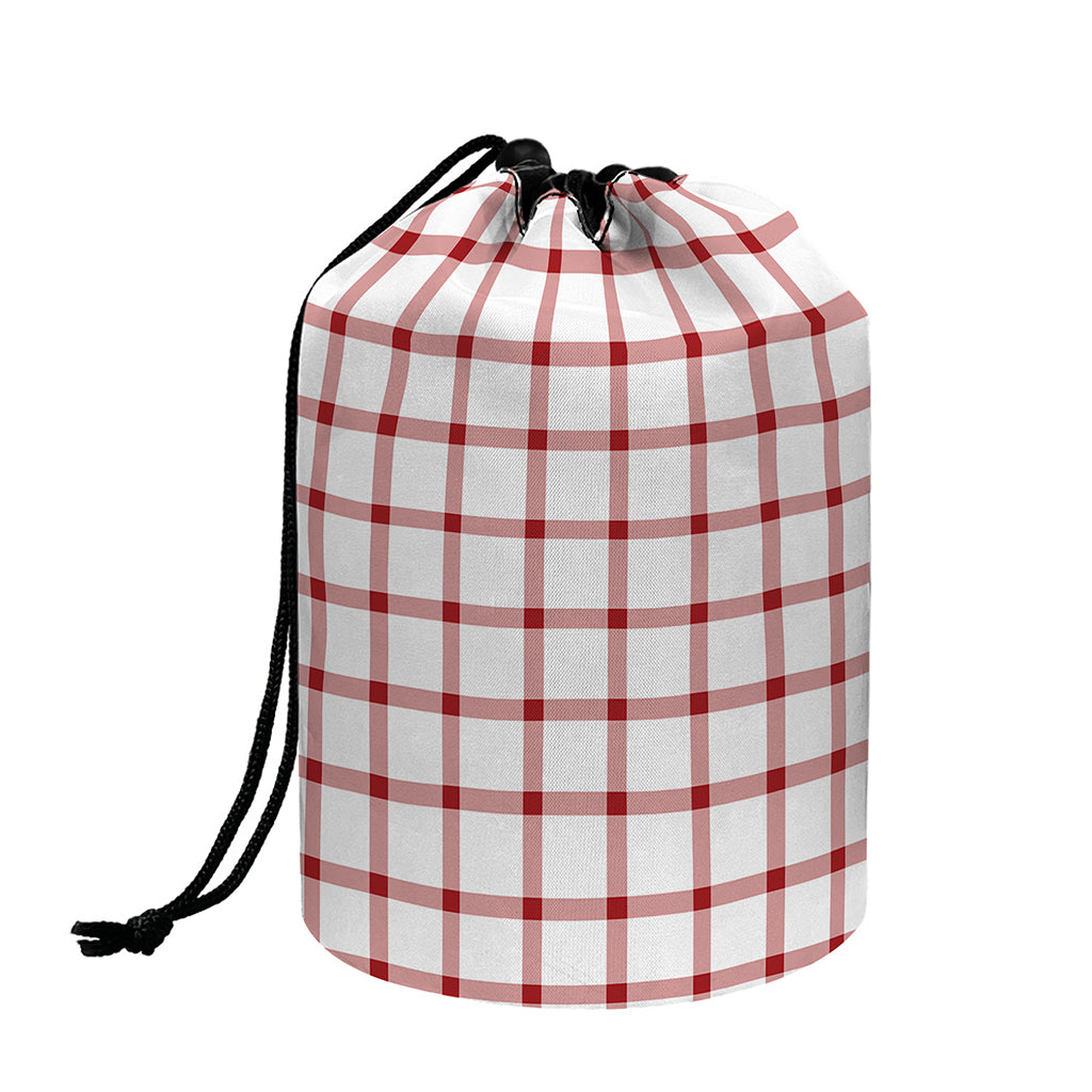 Red And White Tattersall Pattern Print Drawstring Makeup Bag