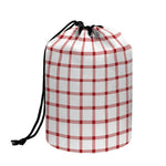 Red And White Tattersall Pattern Print Drawstring Makeup Bag
