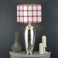 Red And White Tattersall Pattern Print Drum Lamp Shade