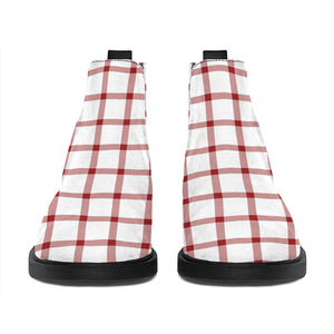 Red And White Tattersall Pattern Print Flat Ankle Boots