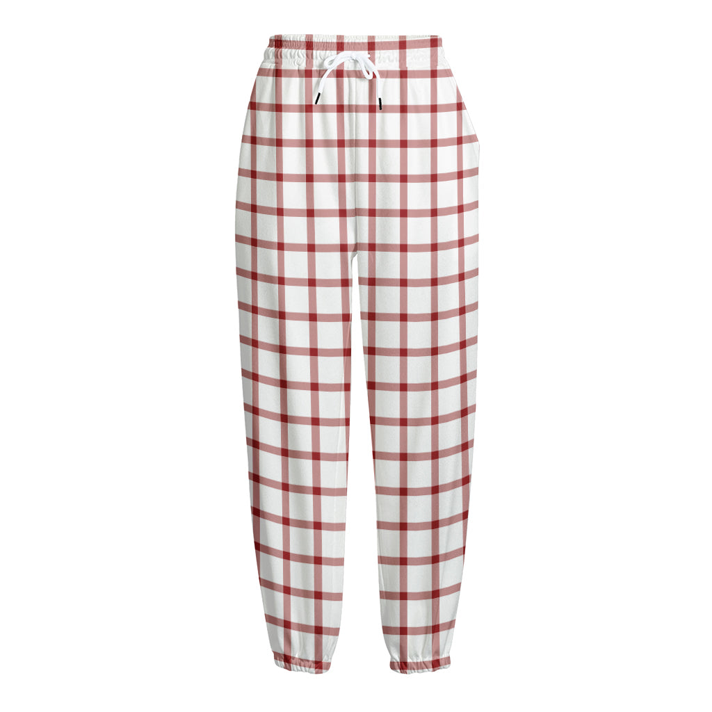 Red And White Tattersall Pattern Print Fleece Lined Knit Pants